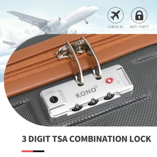 Kono ABS 28 Inch Sculpted Suitcase in Grey and Brown with 360° Wheels & TSA Lock