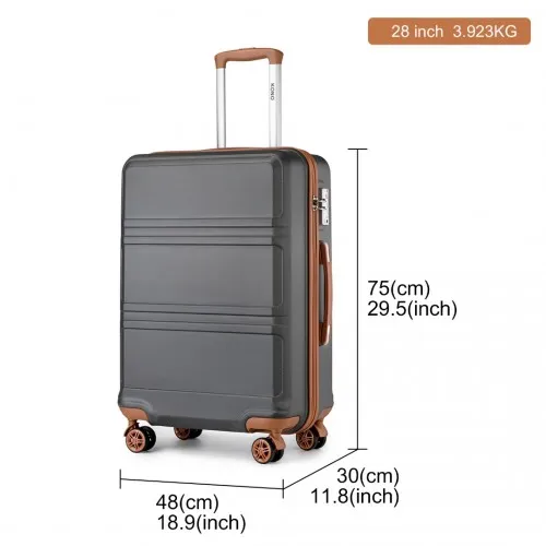 Kono ABS 28 Inch Sculpted Suitcase in Grey and Brown with 360° Wheels & TSA Lock