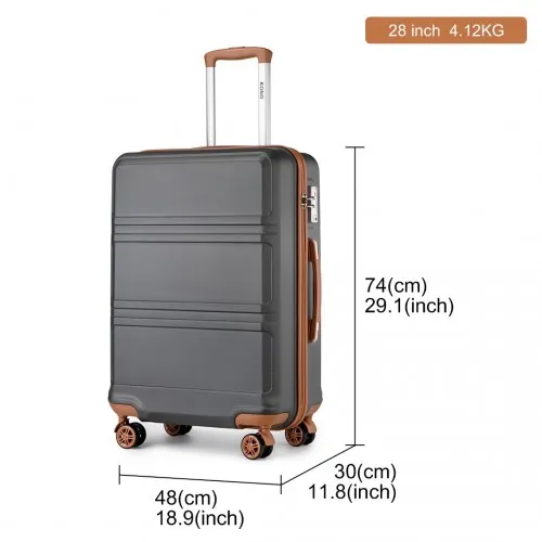 Kono ABS 28 Inch Sculpted Suitcase in Grey and Brown with 360° Wheels & TSA Lock