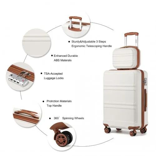 Kono ABS 4-Piece Suitcase Set with Vanity Case - Cream | Durable & Stylish Travel Luggage