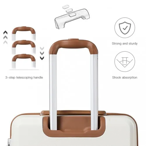 Kono ABS 4-Piece Suitcase Set with Vanity Case - Cream | Durable & Stylish Travel Luggage