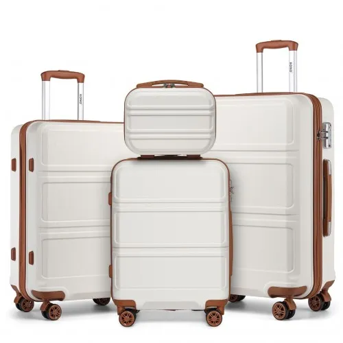 Kono ABS 4-Piece Suitcase Set with Vanity Case - Cream | Durable & Stylish Travel Luggage