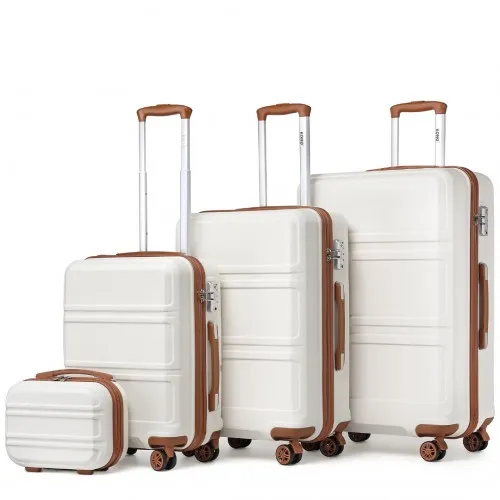 Kono ABS 4-Piece Suitcase Set with Vanity Case - Cream | Durable & Stylish Travel Luggage