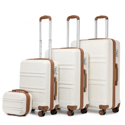 Kono ABS 4-Piece Suitcase Set with Vanity Case - Cream | Durable & Stylish Travel Luggage