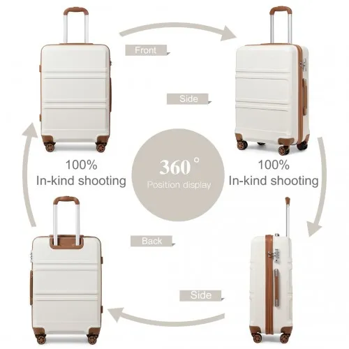 Kono ABS 4-Piece Suitcase Set with Vanity Case - Cream | Durable & Stylish Travel Luggage