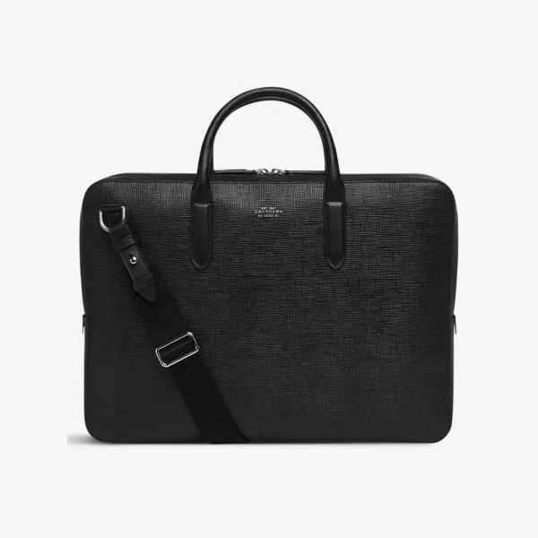 Large leather briefcase Panama Smythson, black