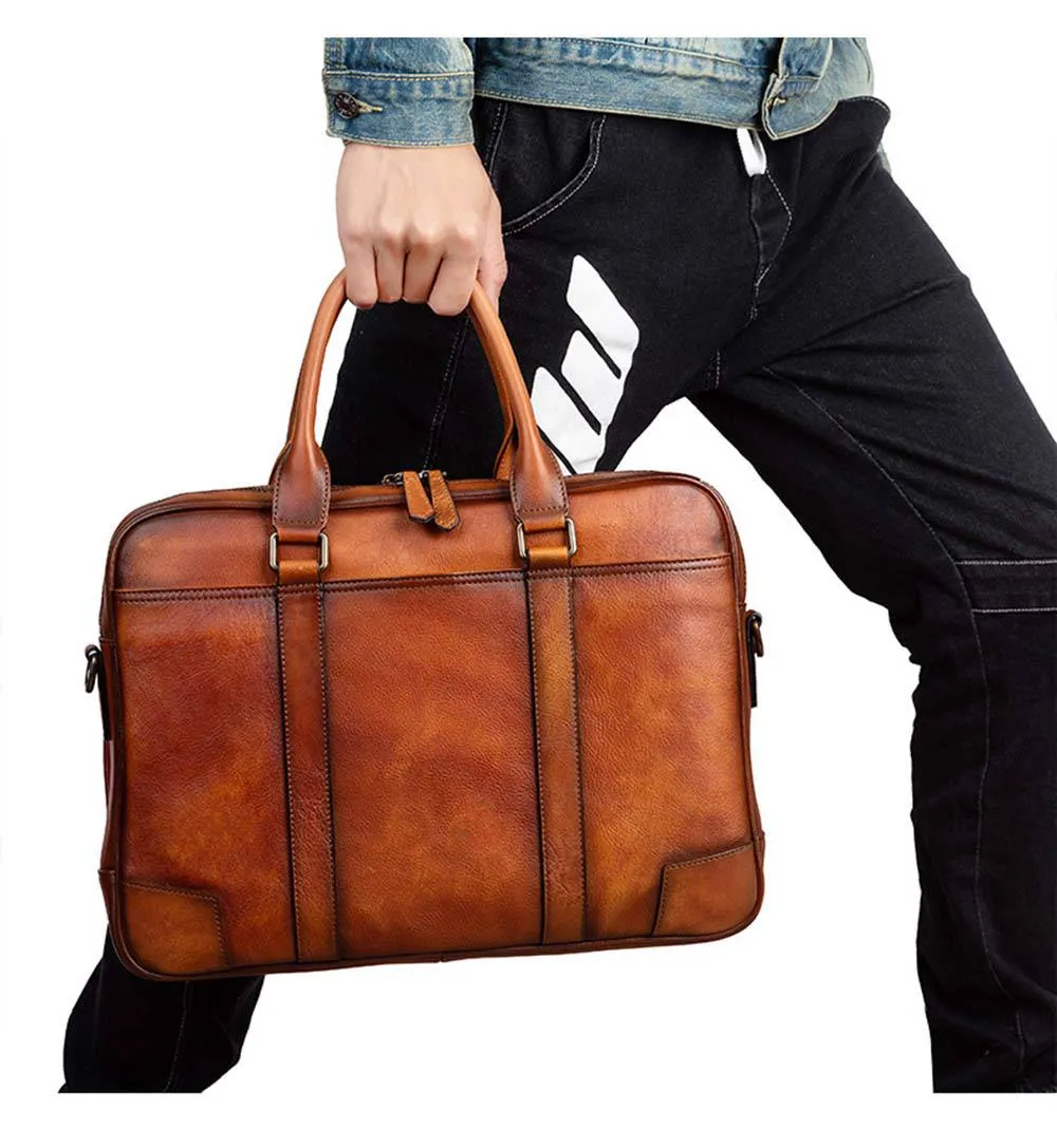 Mens Vintage Leather Buiness Briefcase Shoulder Bag 2732