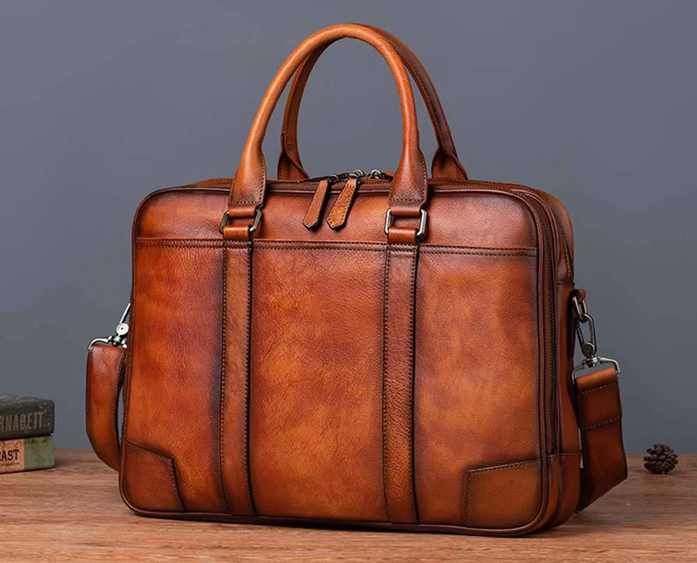 Mens Vintage Leather Buiness Briefcase Shoulder Bag 2732