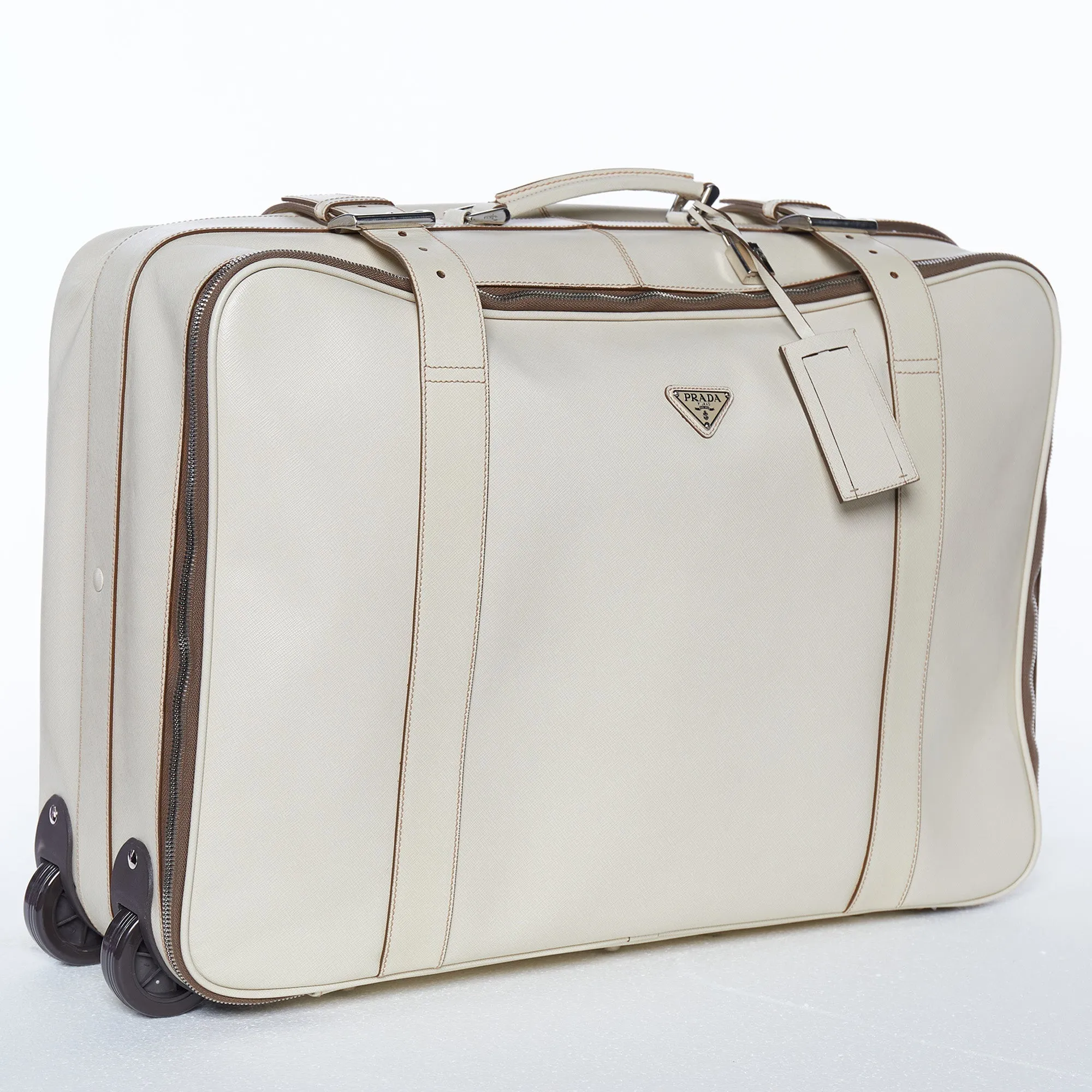 PRADA Off White Saffiano Travel Valigia Suitcase