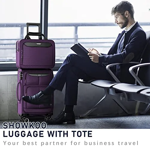 SHOWKOO Carry-on Luggage 2 Piece Softside Lightweight Durable - Purple