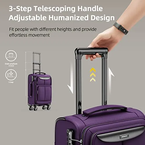 SHOWKOO Carry-on Luggage 2 Piece Softside Lightweight Durable - Purple