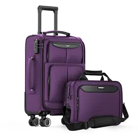 SHOWKOO Carry-on Luggage 2 Piece Softside Lightweight Durable - Purple