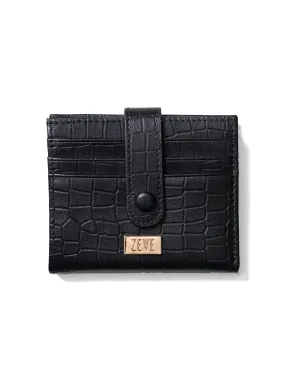 Zeve Snap-Closure Card Holder - Black Croco Leather