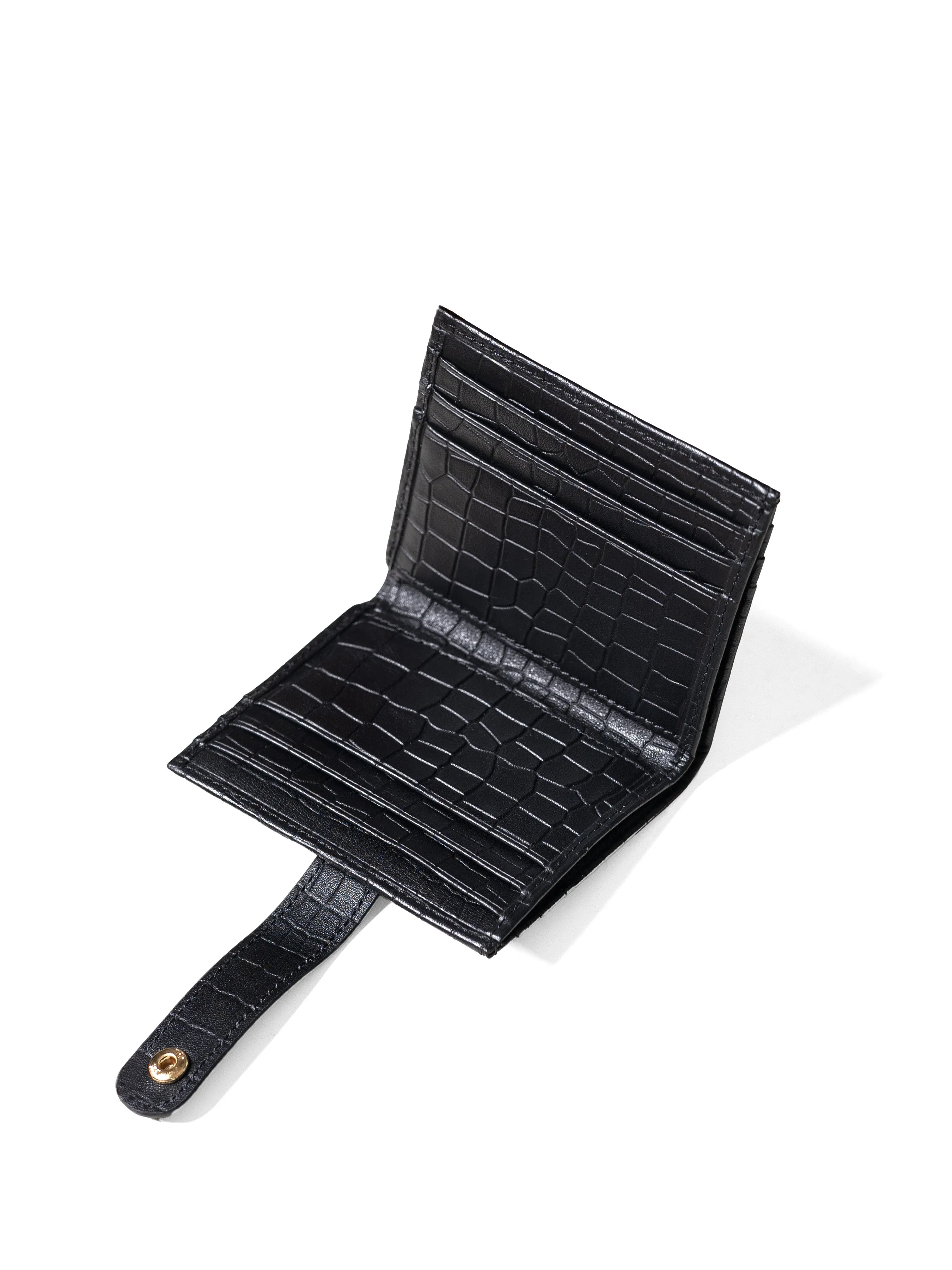 Zeve Snap-Closure Card Holder - Black Croco Leather